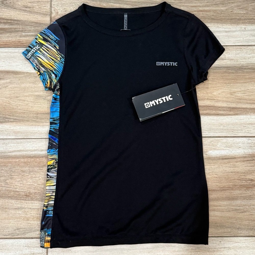 Mystic Women's Black quick dry Tee with Blue Accents